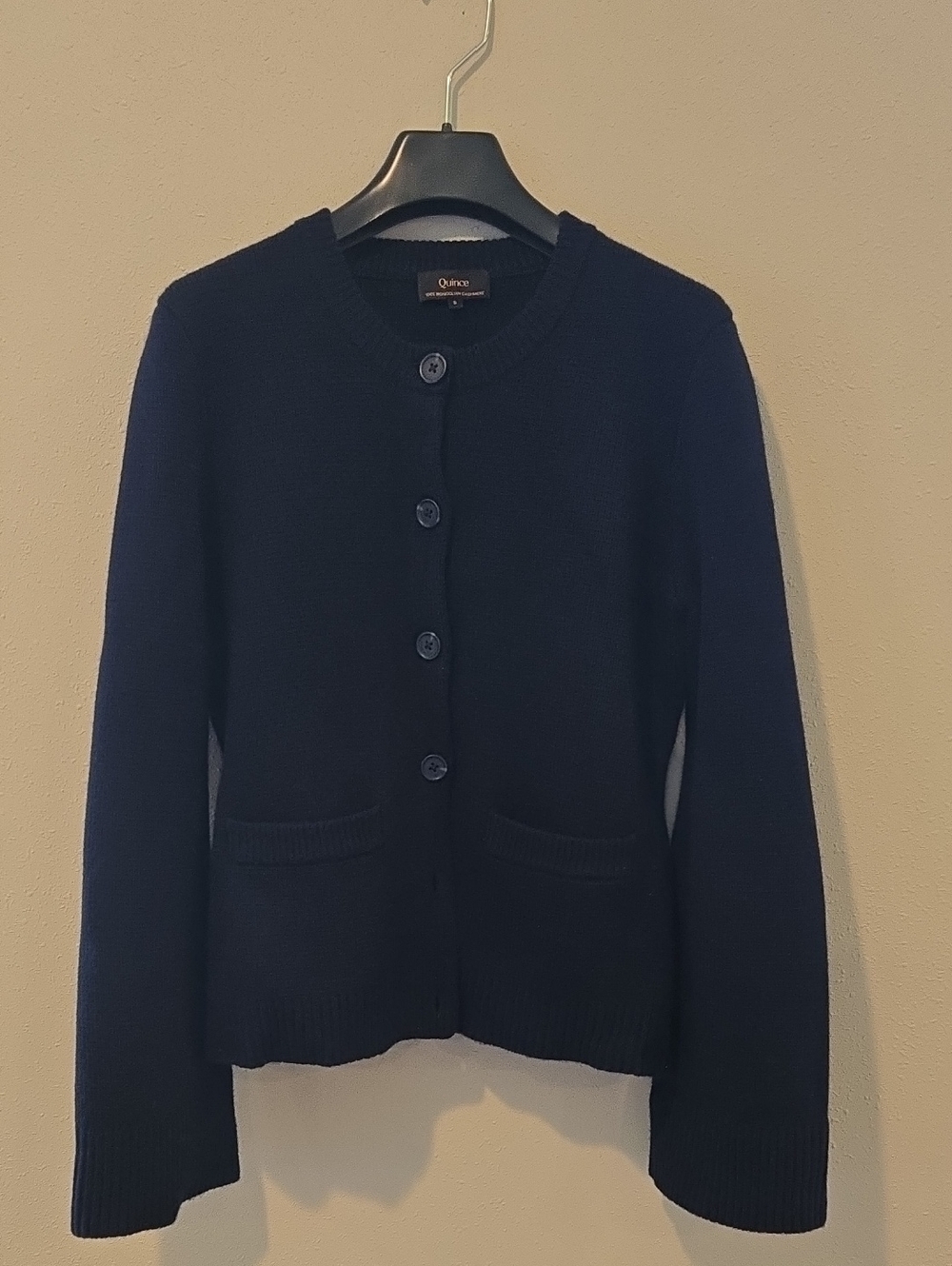 Quince Navy Button-Front Cotton Cardigan